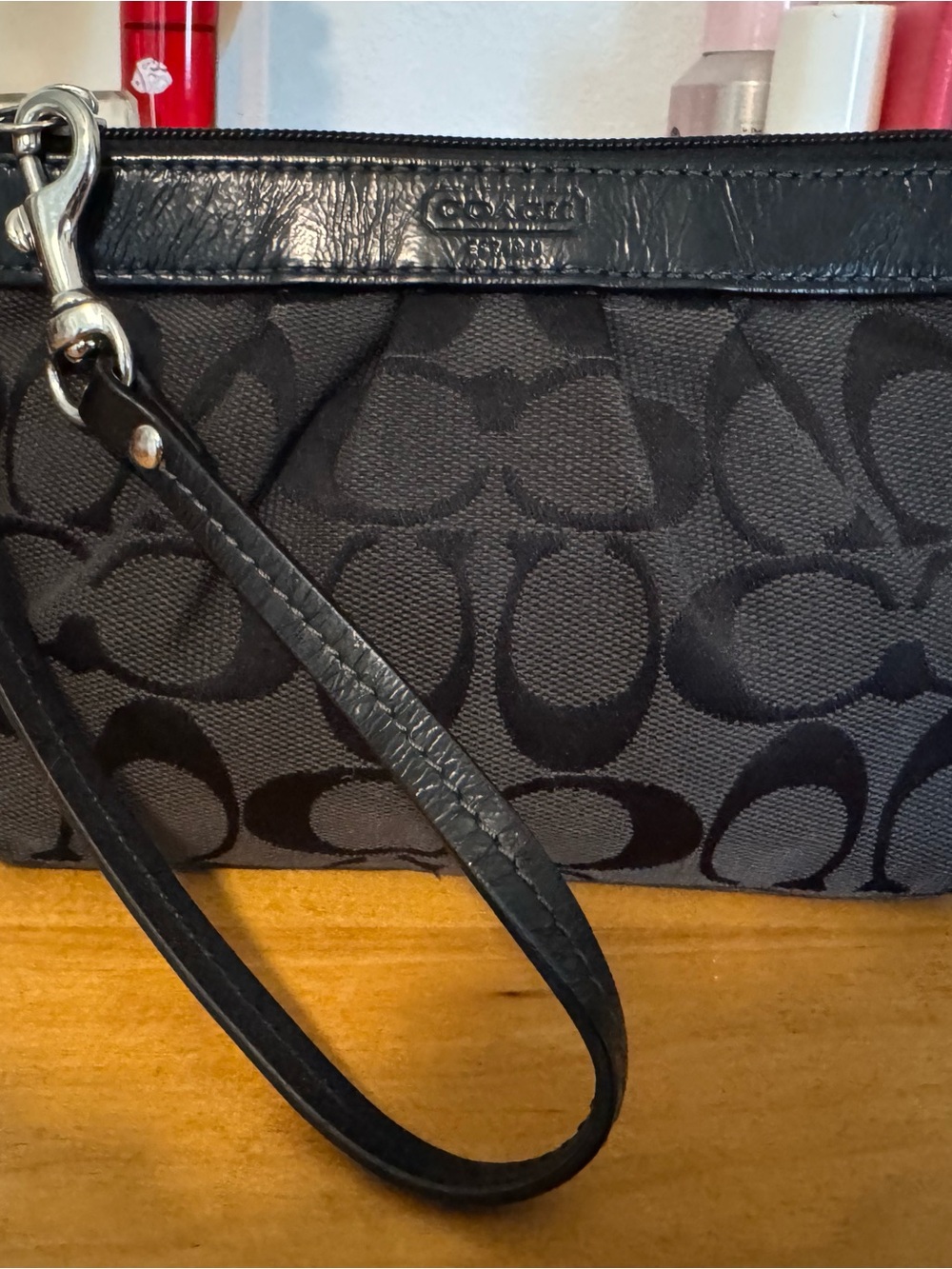 Coach Black Signature Canvas Wristlet